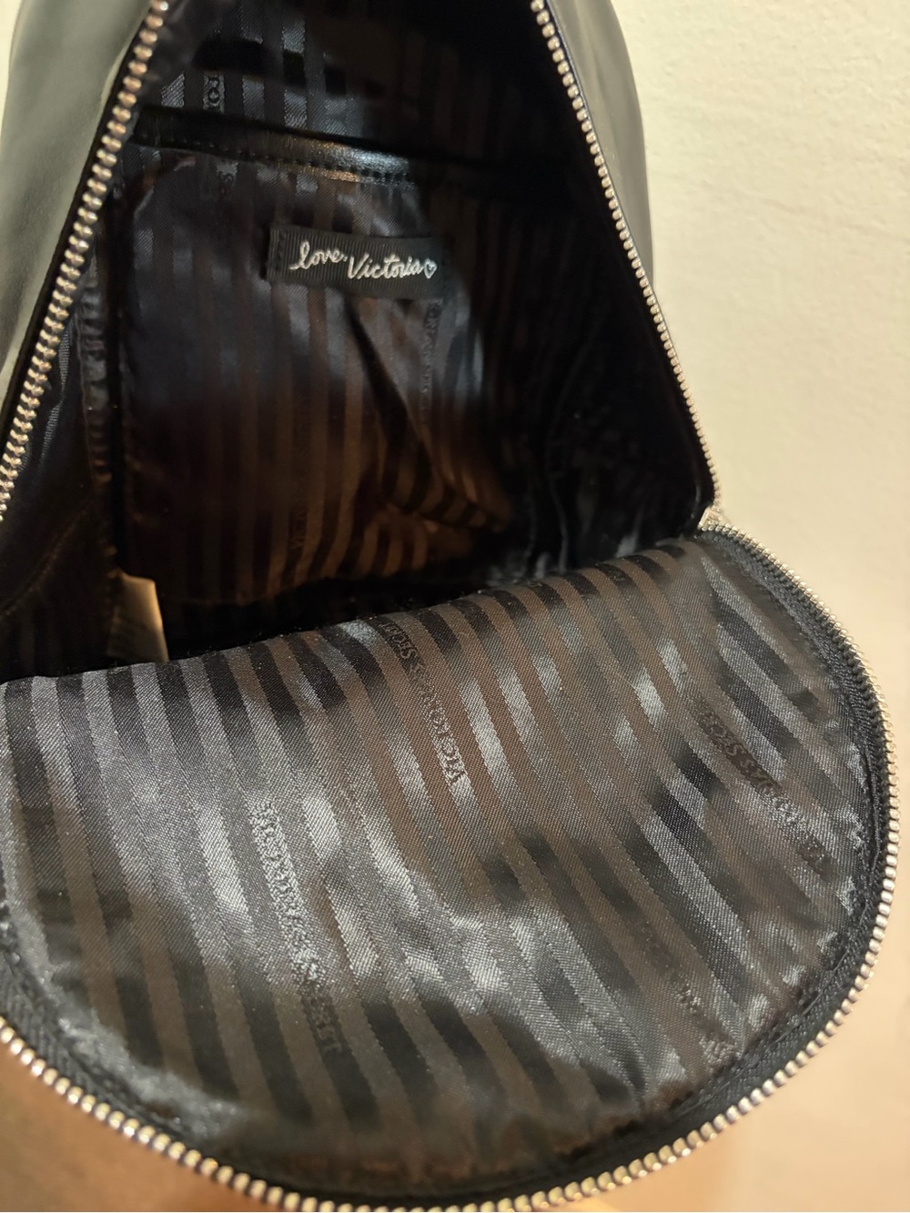 Victoria's Secret Black Mini Backpack with Silver Chain and Palm Accent - Picture 5 of 16
